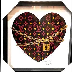 Empire Art Direct Louis Vuitton Heart Art w/Chain Framed Wall Decor